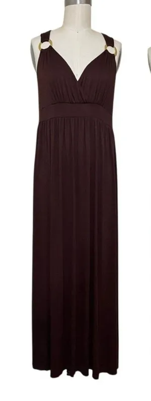 NWT Y2K M Forever 21 Brown Maxi Dress Empire Boho Coastal Cowgirl Minimalist thumbnail 1