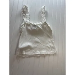 Maeve Anthropologie White Ribbed Ruffle Trim Camisole Tank Top Bow Detail Large thumbnail 5