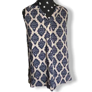 Kenar Womens Tank Top Shell Size Small Sleeveless Blue Ikat‎ Print thumbnail 2