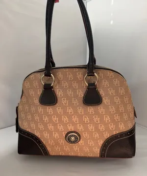 Dooney & Bourke Tan and Brown Logo Dome Satchel thumbnail 1