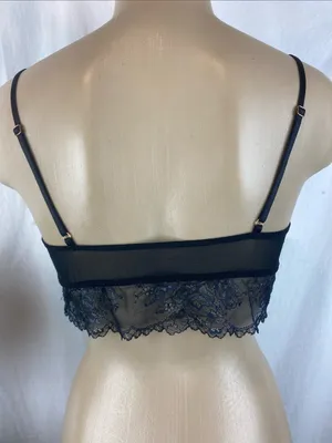 Elle Macpherson Black Sheer Lace Unlined Wire Free Bralette Bra M thumbnail 2