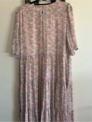 Melloday Woman’s Soft pink floral paisley tiered maxi dress Sz XL thumbnail 8