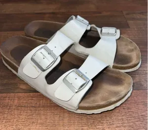 Cushionare White Double-Buckle Cork Footbed Slides thumbnail 1