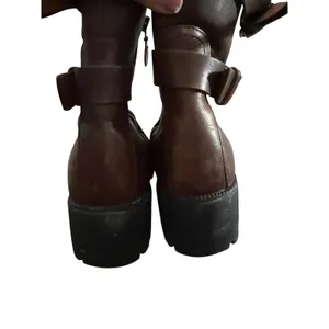 Double H Brown Leather Moto Boots Chunky Lug Sole Buckle Side Zip Womens 10 3016 thumbnail 5