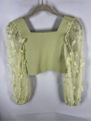 Free People Flutter By Crop Butterfly Sleeve Top Lemon L NWT thumbnail 3
