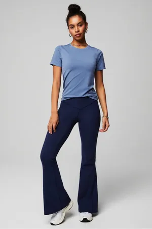 Fabletics Oasis PureLuxe High-Waisted Crossover Flare Leggings Navy thumbnail 2