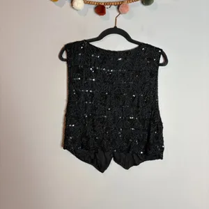 Vintage silk beaded black vest thumbnail 4