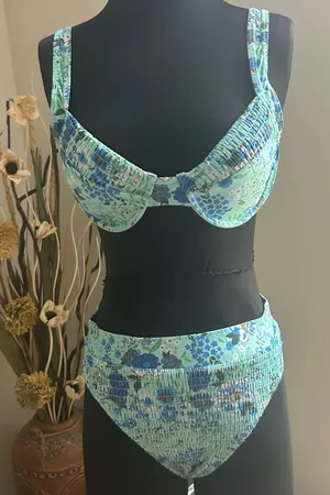 Floral Underwire Bikini Set in Aqua Blue - size L thumbnail 1