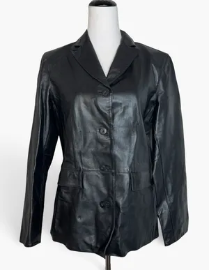 GAP Vintage Black Leather Blazer Jacket Coat Size M Matrix Minimalist Y2K 90s thumbnail 1