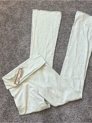 SKIMS Light Sage Spearmint Foldover Cotton Jersey Boot Cut Pants thumbnail 3