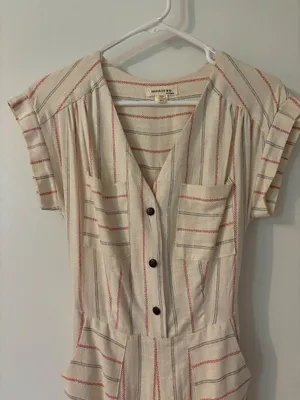 Striped Linen Jumpsuit White Size XS thumbnail 2