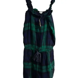 Aerie Navy Green Plaid Ruffle Strap Romper‎ with Velvet Tie S/P thumbnail 2