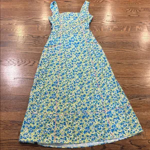 Cinq a Sept Perla Floral Square-Neck Midi Dress in green and blue, 2 thumbnail 3