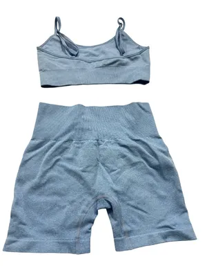 Amazon Brand 2 Piece Blue Ribbed Seamless Bra Set Activewear Crop Small Women's thumbnail 1