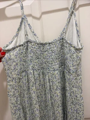 Abercrombie & Fitch Light Blue Floral Tiered Spaghetti Strap Midi Dress XS thumbnail 6