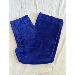 Maeve Anthro Colette Pants Women 26 Purple Blue Velvet Corduroy Wide Leg Crop thumbnail 3