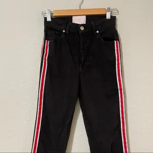 Revice Denim Black Button Fly High Rise Red Stripe Skinny Jeans Womens 25 Raw Hem thumbnail 7