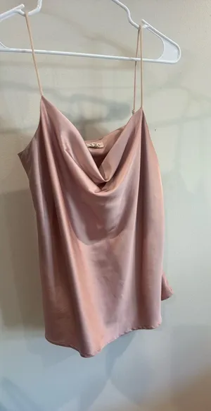 POL Blush Pink Satin Cowl Neck Cami thumbnail 1