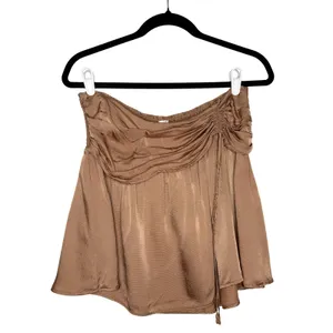 Aerie Ruched Uptown Mini Skirt Size Large Boho Pebble Brown Satin Festival Party thumbnail 2