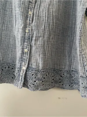 Cotton Gauze Button Up Top Womens 1X Lightweight Boho Crochet Hem Cottagecore thumbnail 3