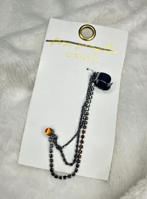NEW Free People Ear Party Chain Cuff Earring Amber Rhinestone Gunmetal Bohemian thumbnail 1