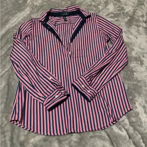 Ralph Lauren Navy and Pink Striped Shirt thumbnail 1