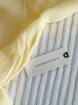 Anthropologie LACAUSA Butter Yellow Sheer Bell Sleeve Babydoll Mini Dress NWT thumbnail 7