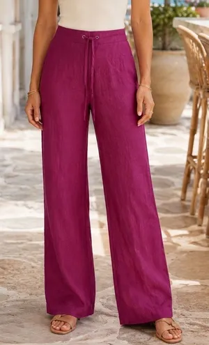 Spiegel Costal Linen Pants 2P Magenta Purple Wide Leg Drawstring Trousers thumbnail 1
