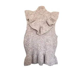 Zara Ivory Blush Pink Heather Ruffled Mock Turtleneck Rib Knit Pullover Sweater thumbnail 2