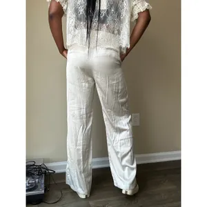 Abercrombie and Fitch Cream Silky High Rise Wide Leg Pants Size 10 thumbnail 3