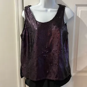 NWT DKNY Sequin Tank Top Womens Regal Purple Split Back P1JA6KDQ‎ Size S thumbnail 3