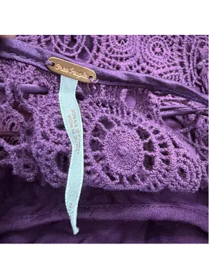 Free People Purple Crochet Lace Mini Dress Double Tie Back Tassel Bell Sleeve Sm thumbnail 11