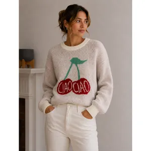A New Day Cherry Graphic Sweater Women’s Medium Cream Knit Pullover Cozy Cute thumbnail 2