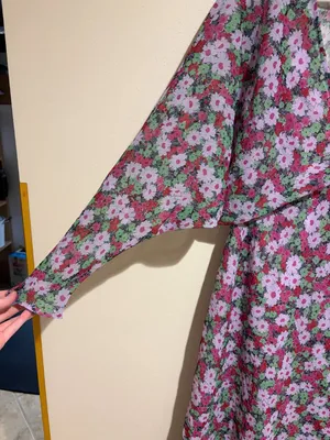 ASOS Design V Neck Batwing Floral Midi Dress Long Sleeve thumbnail 8
