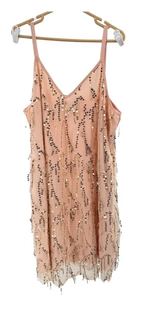 BloomChic Peach pink slip Dress sequin fringe mesh 18-20 party holiday HOCO thumbnail 1