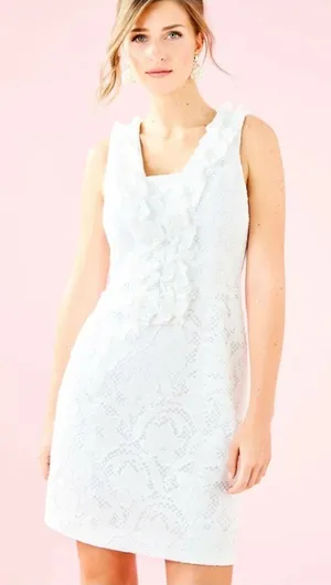 Lilly Pulitzer Kiera Shift Dress White Lace Pearl Ruffle Bride‎ Preppy Womens 0 thumbnail 1