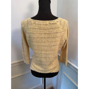 Vintage David Brooks Open Knit Crocheted Zip-Front Yellow Cardigan Sweater Boho thumbnail 6