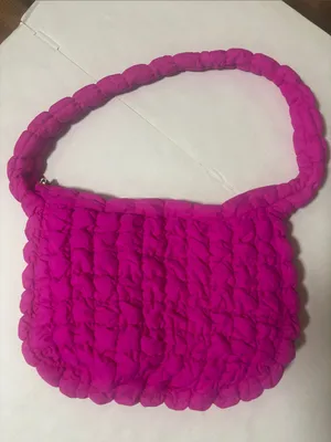 Hot Pink Padded Quilted Crossbody Shoulder Bag Fuchsia Pink Neon Barbie E-Girl thumbnail 4