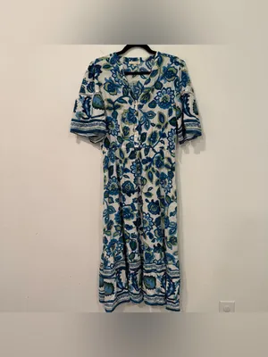 Fig + Flower Blue Green Floral Maxi Dress L thumbnail 3