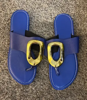 Sandal with gold decor, size 8 Blue thumbnail 1