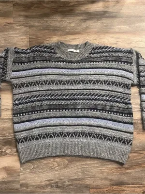 Altar'd State Grey/Blue Fair Isle Crewneck wool blend Sweater thumbnail 3