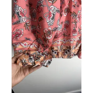 NEW Boho Floral Peasant Blouse‎ Tie Neck Long Sleeve Coral Pink XL Flowy Spring thumbnail 7