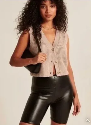 Abercrombie & Fitch High‎ Rise Black Faux Leather Bike Shorts sz Small thumbnail 1