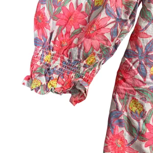 Vineyard Vines‎ Floral Off Shoulder Top Women Medium Pink Blue Smocked Boho thumbnail 5