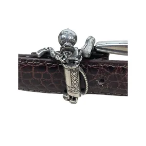 Y2K Brighton Brown Crocodile Embossed Leather Charm Belt M/L 32 Silver Buckle thumbnail 3
