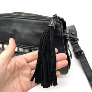 La Diva Crossbody Bag Black Suede Leather Tassel Minimalist Indie Urban‎ Edgy thumbnail 7