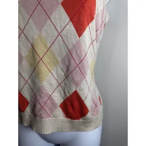 Brooks Brothers Silk Cotton Argyle V-Neck Sweater Vest Pink Orange Cream‎ Y2K M thumbnail 4