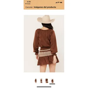Shyanne Brown Western Embroidered Smocked Mini Dress Long Sleeve Tassels Size M thumbnail 2