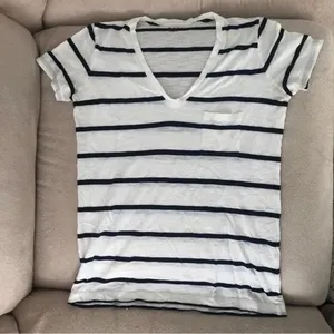 Madewell Blue & White Striped Short Sleeve V-Neck T Shirt Size XS thumbnail 1