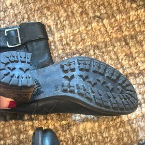 Non Signe Black Leather Buckle Moto Mid Calf Chunky Boots thumbnail 6